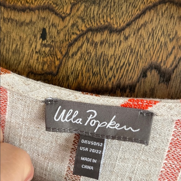 Ulla Popken orange and Cream Striped V-Neck tunic Top linen blend - Picture 4 of 8